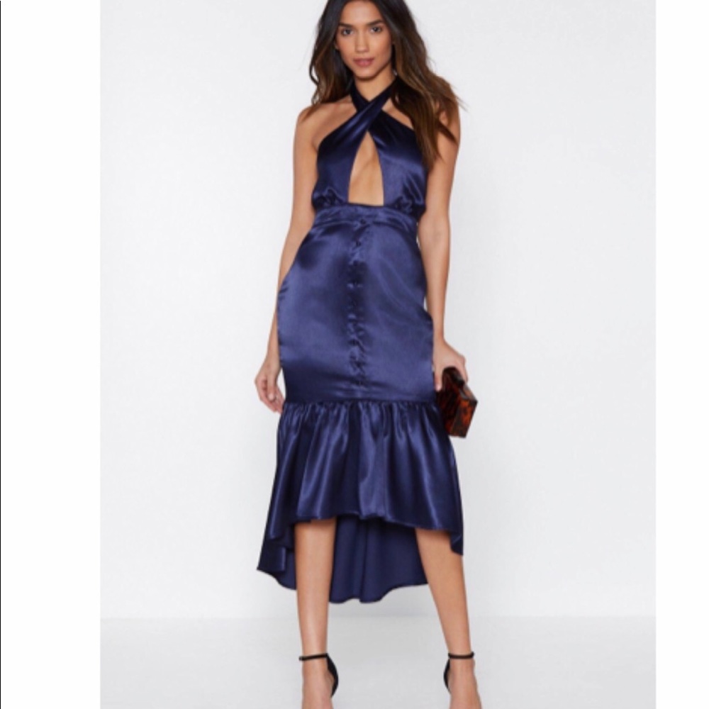 Blue satin classy dress
